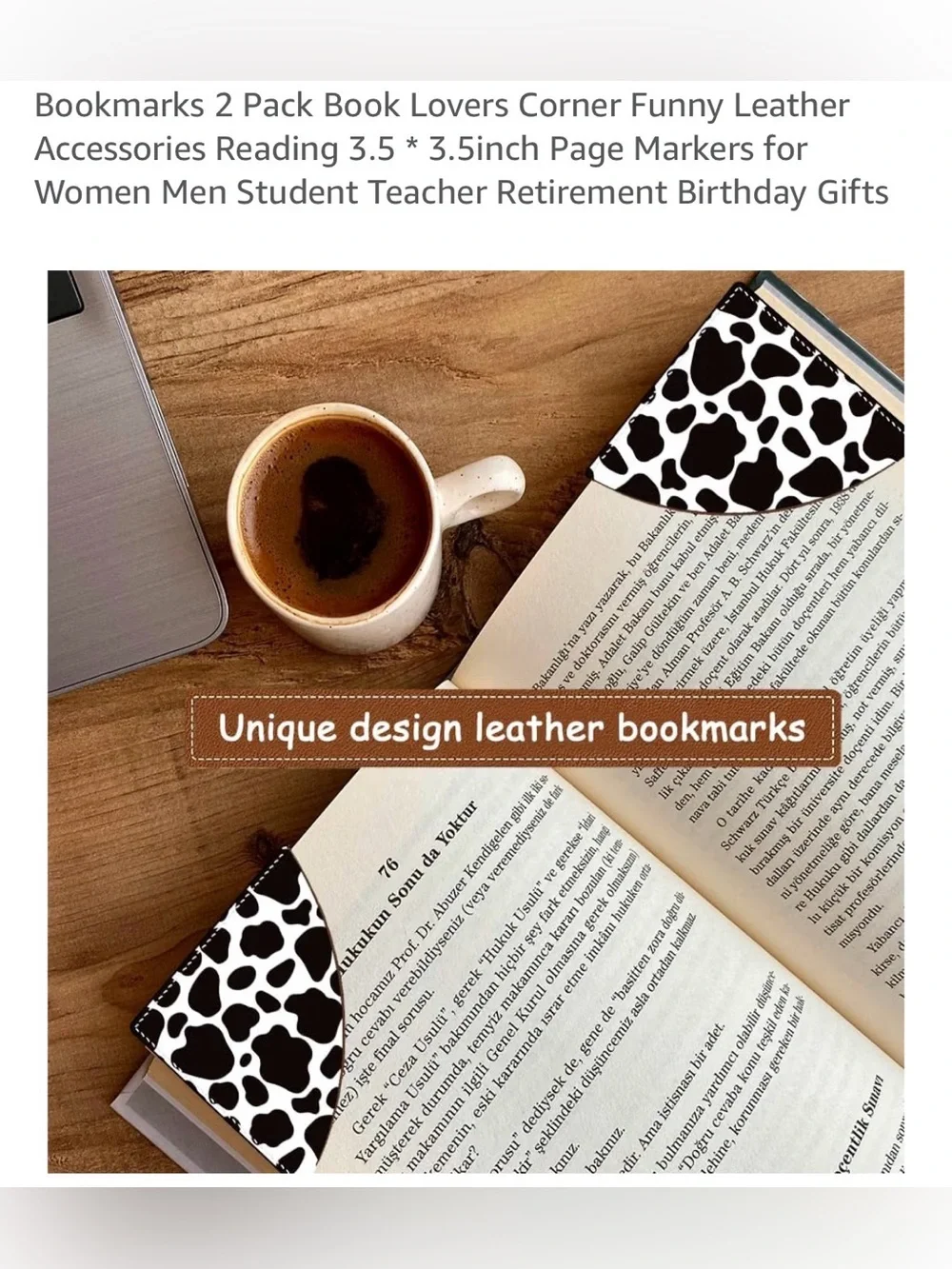 Black & White Cow Print Corner Bookmarks - 2 Pack